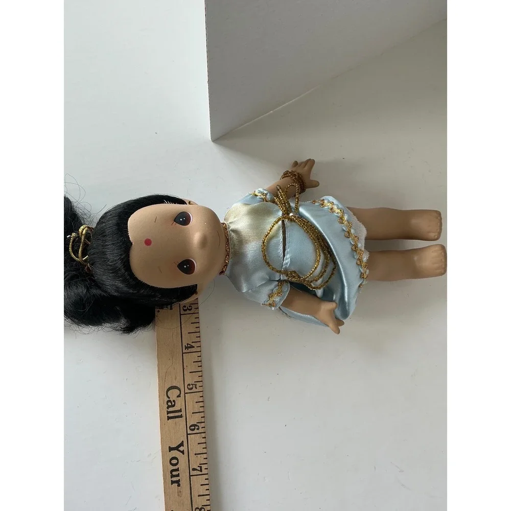 Precious Moments Vintage Indian Girl Doll Blue Sari Gold Trim 9 Inch Collectible